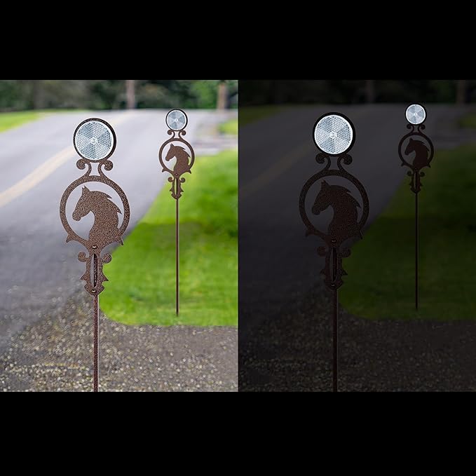 Touch of Class Pathways Reflective Driveway Marker Stake Set of Two for Outdoor Use | Horse Silhouette Design | Personalized Tall Reflector Set of 2 | Weathered Bronze Durable Finish