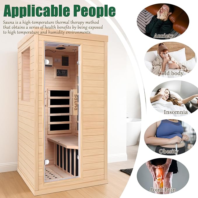 1350W Far Infrared Home Sauna, Energy-Efficient Fast-Heating Indoor Sauna Room with Bluetooth & 7-Color Therapy, Canadian Hemlock Wood, Modular Design - Ideal for Home Gym, Family Relaxation