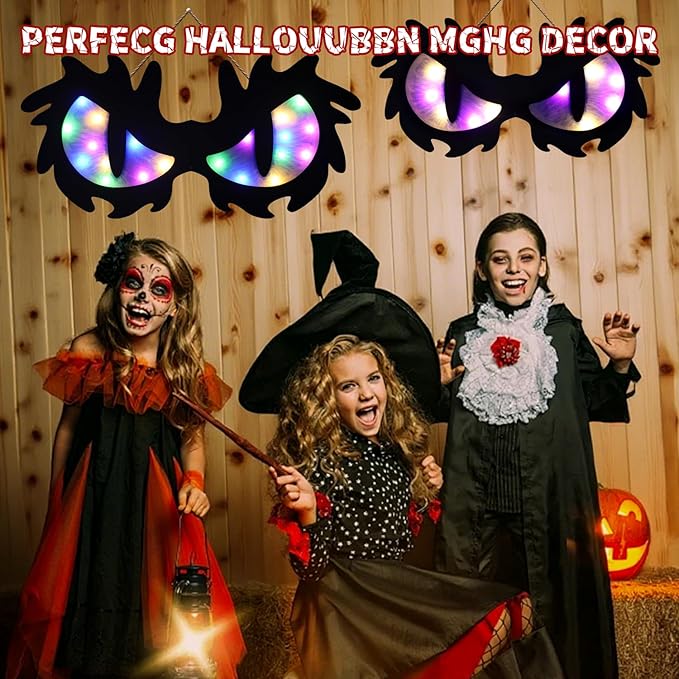 Halloween Decorations Spooky Eyes Lights - 21 Inch Large Wooden Window Eye Lights with 8 Color Modes for Halloween Decor Indoor Home,Wall,Window,Trees (Style - C)