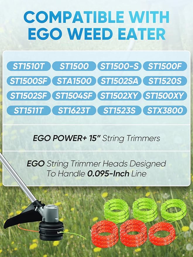Eventronic 8 Pack AL2420PD Replacement Twisted Trimmer Line Compatible with All EGO 15-Inch String Trimmers Weed Eater, Dual Color Pre-Cut 0.095" 112Ft Weed Wacker String line for EGO Trimmers String