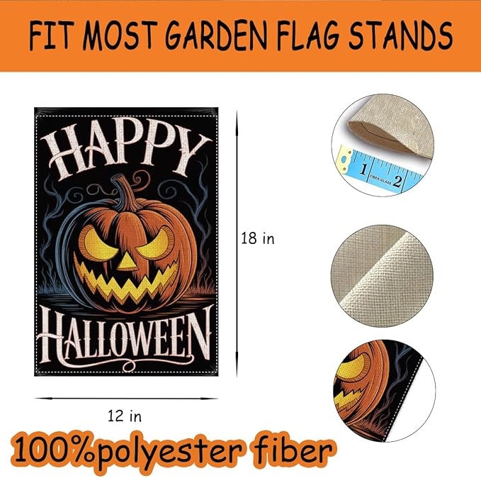 HTBIG Halloween Decor Garden Flag, Happy Halloween Pumpkin Decor, Yard Flags for Outside 12x18 inch, Outside Yard for Home Decorations