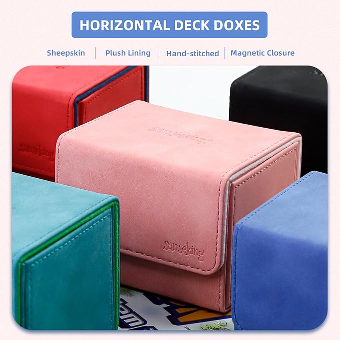 Magic Card Deck Box for MTG Single Deck Card Box fits 100+ TCG Sleeved Cards Soft Leather Card Box Top loading Card Boxes Magic Gift for MTG TCG CCG (Horizontal,Blue)