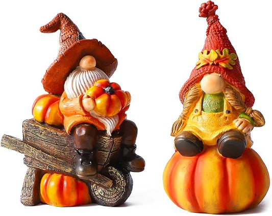 BUTILIVEEN Fall Gnomes Decorations for Home - 2PCS Autumn Harvest Garden Gnomes Statue Pumpkins Figurines, Thanksgiving Decor for Indoor & Outdoor, Resin, 7.5Inch