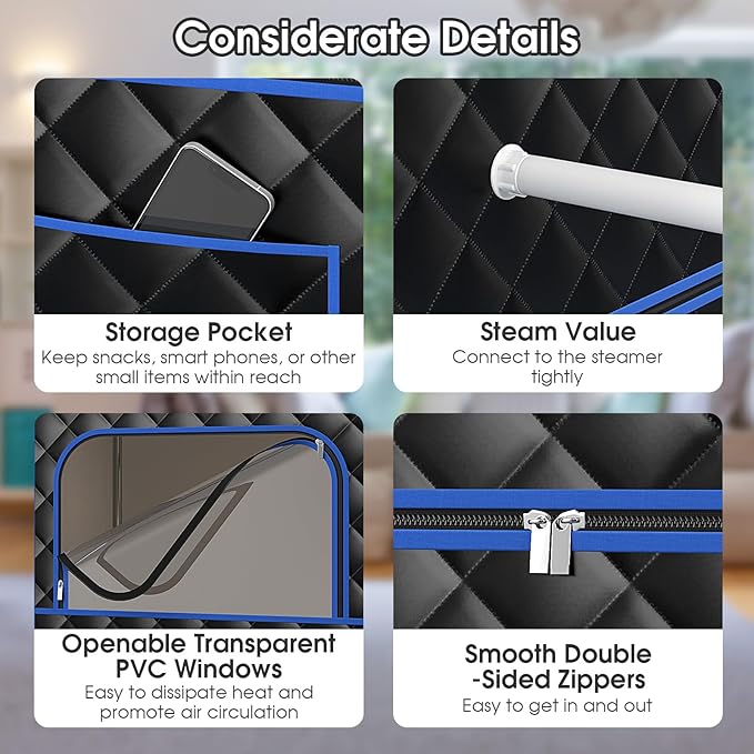 COSTWAY Portable Steam Sauna, Personal Home Sauna Tent w/ 3L Steam Generator, Foldable Chair, Remote Control, 9-Level Adjustable Temperature, Timer, Full-Size Indoor Steam Room for Home Spa (Black)