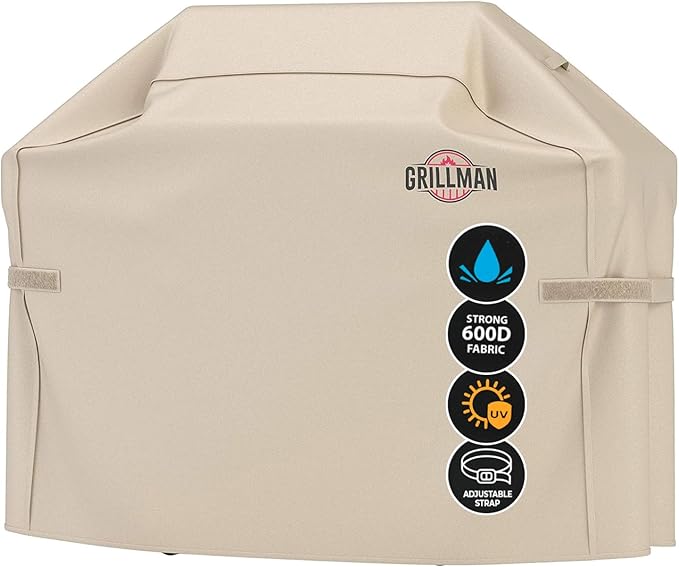Grillman Grill Cover, BBQ Outdoor Grill Covers, Charcoal, Gas Grills, Waterproof, Rip-Proof, Weather-Resistant, Anti-UV, Barbecue Cover for Weber, Genesis, Charbroil, Nexgrill, etc (Tan, 60 Inch)