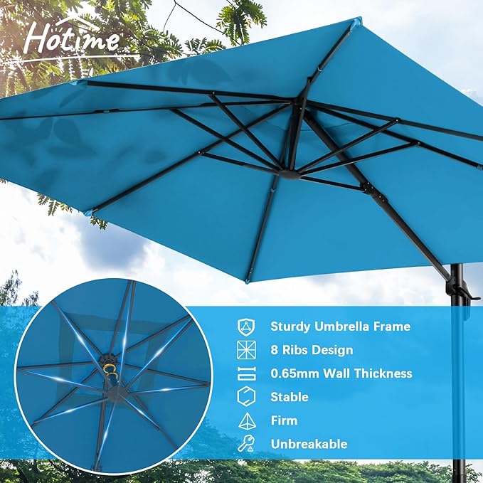 Hotime 10ft Patio Umbrella Outdoor Patio Height adjustable and Windproof, Heavy Duty Aluminum Square Offset Patio Umbrella Cantilever Pool Umbrella with 360°Rotation for Garden Deck Pool, Light Blue