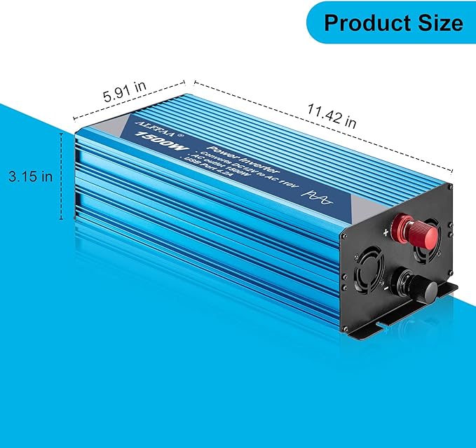 1500W Pure Sine Wave Inverter 12V to 110V with Built-in 5V/2.1A USB Port,Hardwire Terminal, LCD Display,12V DC to 120V AC Converter for Home, RV, Truck (1500W)