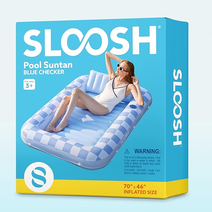 SLOOSH Inflatable Tanning Pool Lounger Float, 70" x 46" Pool Floats Adult with Pillow, 4 in 1 Suntan Tub Raft Floatie,Sunbathing Bed Lounge for Water Blow Up Ball Pit Party Gifts