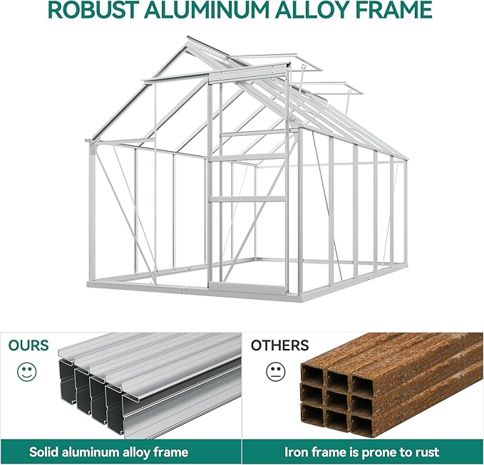 YITAHOME 6X12FT Polycarbonate Greenhouse Large Heavy Duty Green Houses Outdoor Greenhouses Aluminum Sliding Doors Vent Window for Garden Backyard, Silver