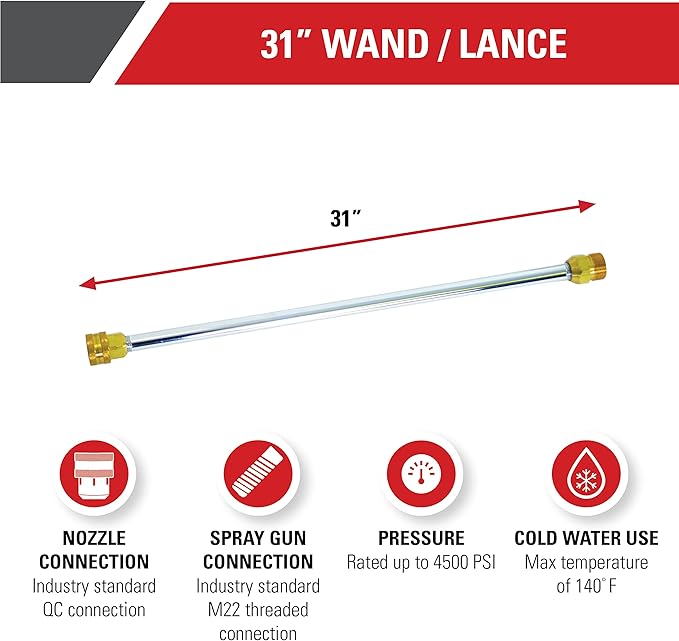 Simpson Cleaning 80479 Universal 31-Inch Pressure Washer Wand for Cold Water Use up to 4500 PSI, Silver