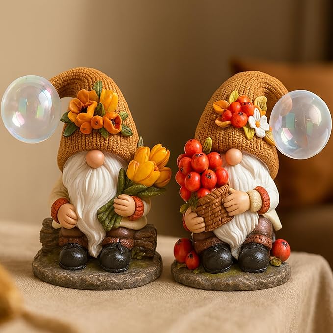 Bdor Fall Gnomes Garden Decor 7 Inch – Harvest Gnome Statue with LED Crackle Globe Lights, Autumn Yard Ornaments for Thanksgiving, Outdoor Lawn, Porch, Patio, Garden Decorations