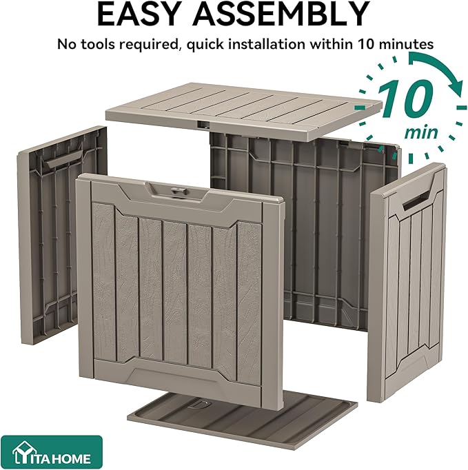 YITAHOME Outdoor Resin Storage Box 31 Gal, Water-resistant Patio Deck Box Outdoor Storage Box for Pillows, Garden Equipment, Securely Lockable, Light Brown