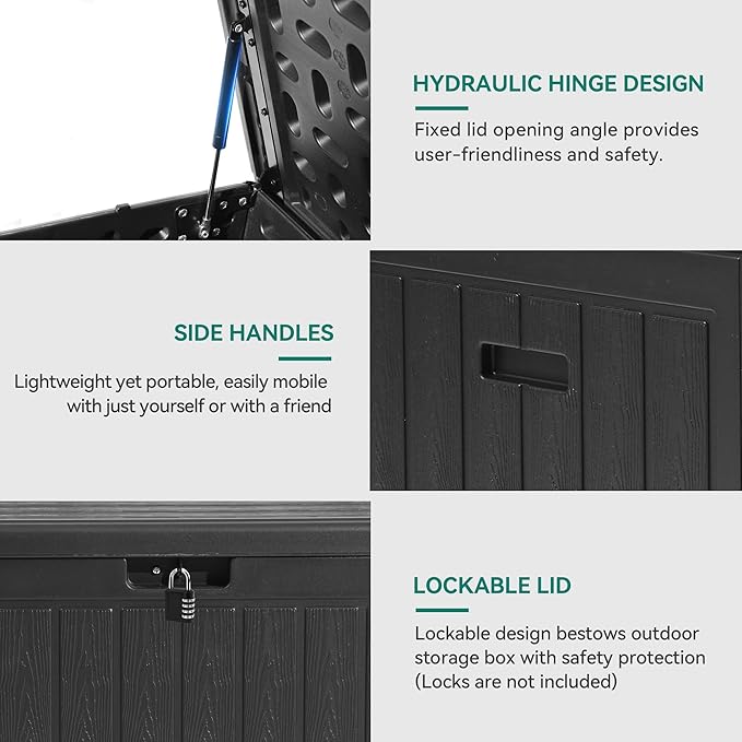 YITAHOME 90 Gallon Large Deck Box with Side Handles, Outdoor Double-Wall Storage for Patio Furniture Cushions, Garden Pool Accessories, Waterproof & Lockable