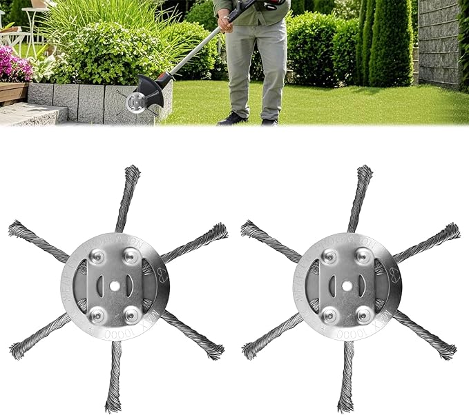 Steel Wire Grass Trimmer Head, 2025 New String Trimmer Replacement Head for Electric Battery Powered Cordless String Trimmer,6 Inch Wired Trimmer Blade for Lawn Mower Tray（2PC,6 Blade）