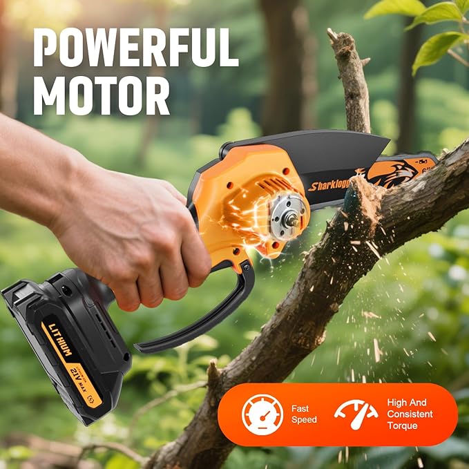 Mini Chainsaw, 6-inch Cordless Electric Mini Chainsaw, Portable Handheld Chain Saw for Tree Pruning Shearsand Garden Maintenance, Best Father's Day Gift for Men Dad Husband（Yellow)