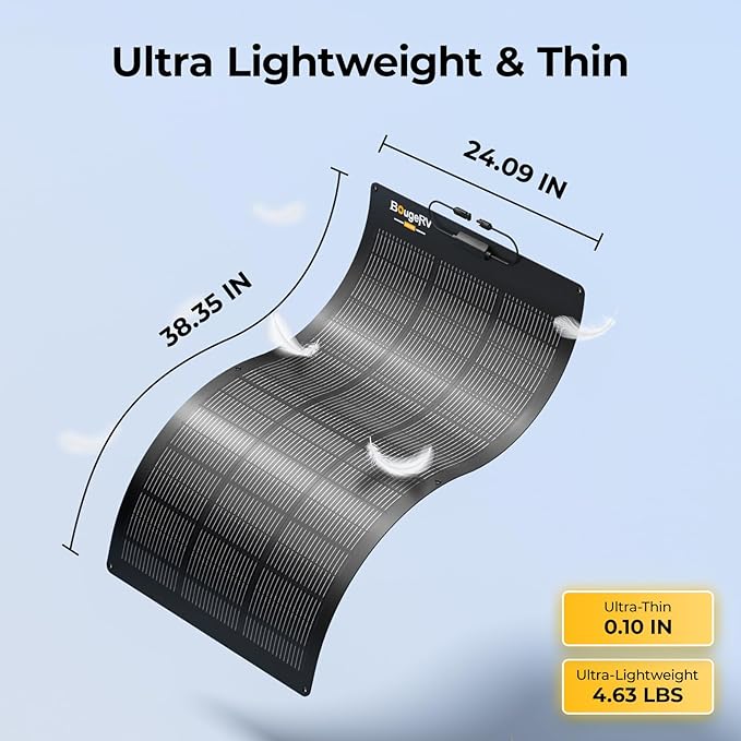 BougeRV Arch Pro 100 Watts Anti-Shading N-Type Fiberglass Flexible Solar Panel, Portable 24 Volts 16BB Mono Cell 25% High-Efficiency, Compact for RV Camping Home Boat Marine Curve Surface Black