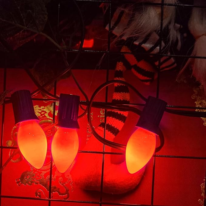 C7 Christmas Lights, 25FT C7 String Lights with 27 Orange Bulbs, Hanging Christmas Decoration Light for Outdoor Indoor Patio Home Party Garden Yard-Black Wire