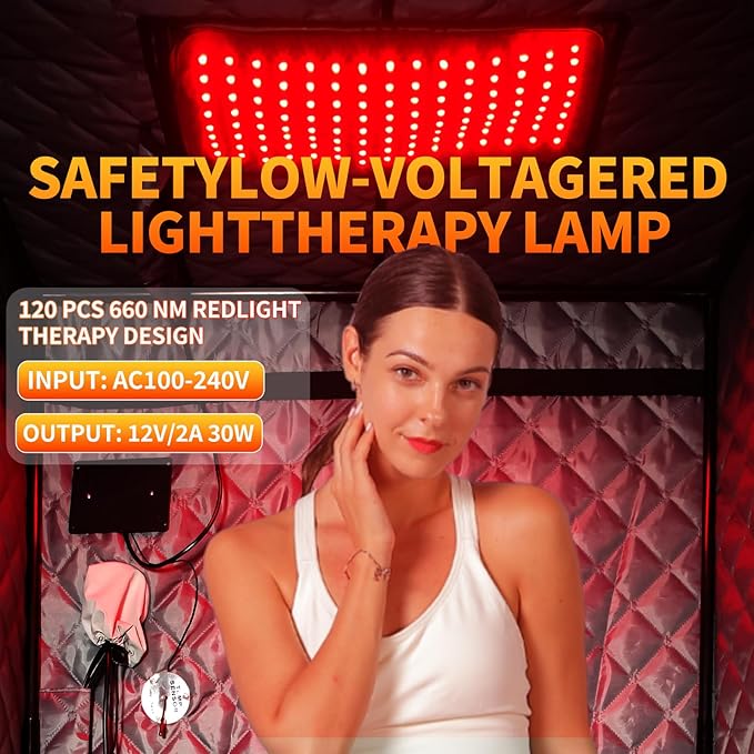Full Size Portable Infrared Home Sauna, Upgraded Personal Sauna Box with 660nm Red Light Therapy Lamp, Separate Heating Foot Pad and Portable Chair for Relaxation Detox
