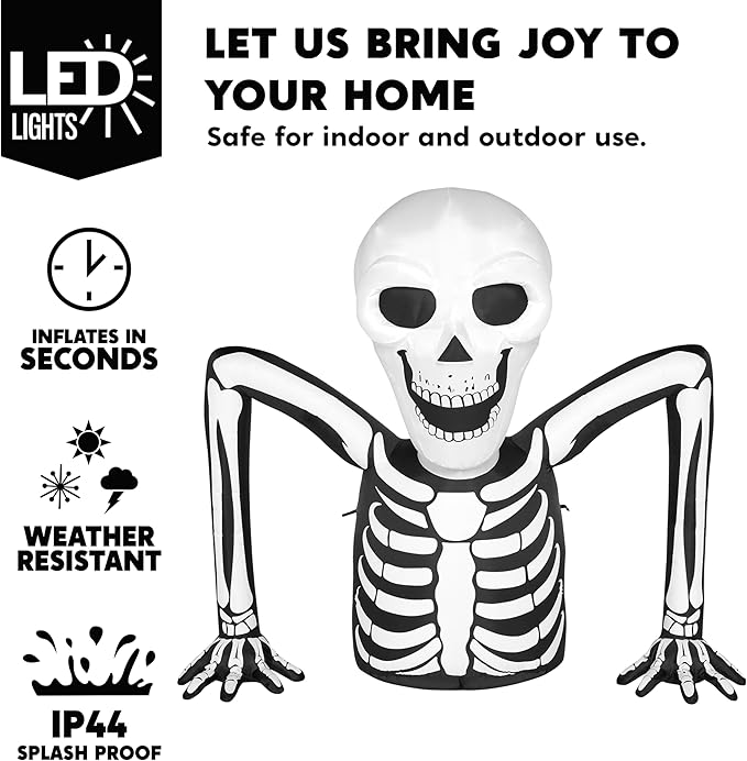 Joiedomi 5.5 FT Long Halloween Inflatables Outdoor Decorations, Skeleton Halloween Decor Blow Up Yard Decorations with LEDs, Inflatable Skeleton Ground Breaker for Outside Lawn Garden Decor