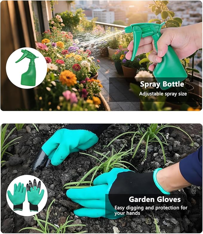 10Pcs Garden Tool Set, Heavy Duty Gardening Tools with Non-Slip Rubber Grip, Includes Shovel Trowel Fork Rake Gardening Gloves Organizer Handbag, Gifts for Women and Men
