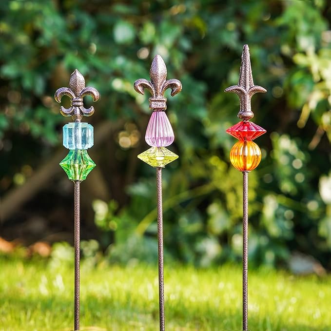 Garden Stake Outdoor Metal Garden Stake Plant Pick Cute Metal Stick Art Ornament Decor for Lawn Yard Patio,3PCS, 25" H Magic Wand