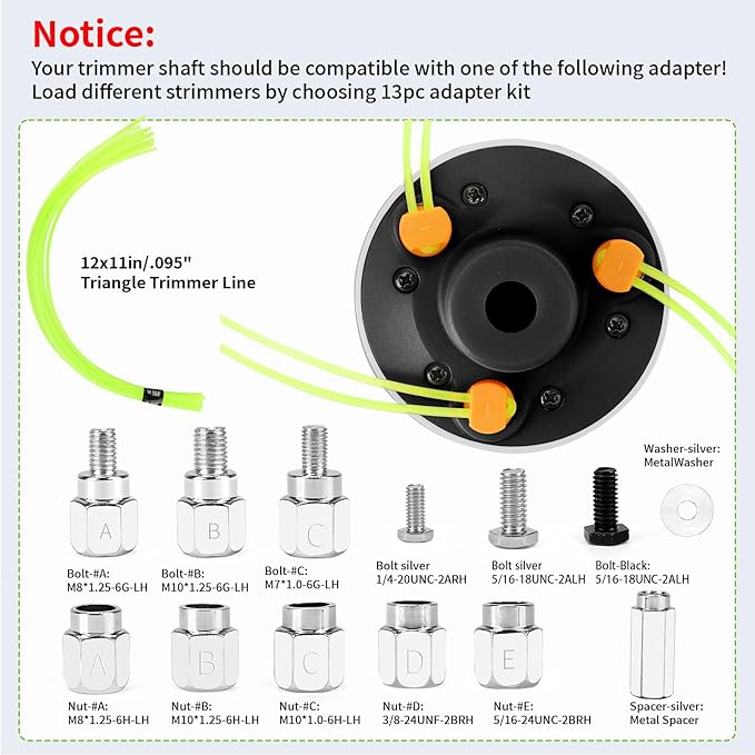 Quintillus Universal Weed Eater Head,H09 Weed Wacker Head Grass Trimmer Head Compatible with Ego, Ryobi,Echo,Weed Warrior with 12pc 11in / .095" Triangle Trimmer Line （Not for Kobalt）