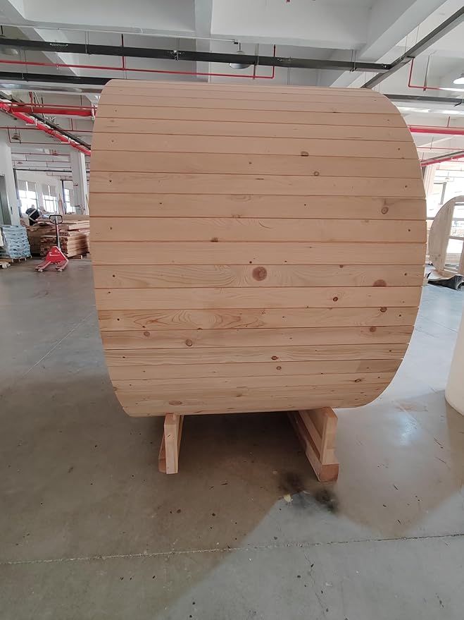 ZONEMEL Outdoor Barrel Sauna Room, Canadian Red Cedar Wood Steam Sauna with 4.5KW ETL TOULE Heater, Sauna Stove, Bitumen Roof, Water Bucket, Rocks,195℉, 220V, Light (Cedar, 3-4 Person)