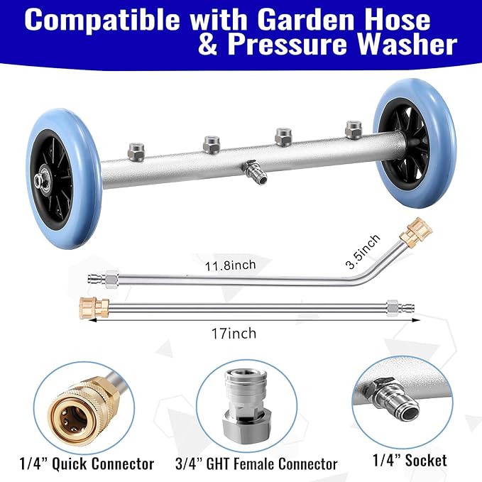 Selkie Pressure Washer Undercarriage Cleaner, 16 Inch Undercarriage Car Washer, Pressure Washer Under Car Cleaner with 3 Pcs Extension Wand, 4000 PSI Connect, Additional 1.1 mm Orifice Nozzle