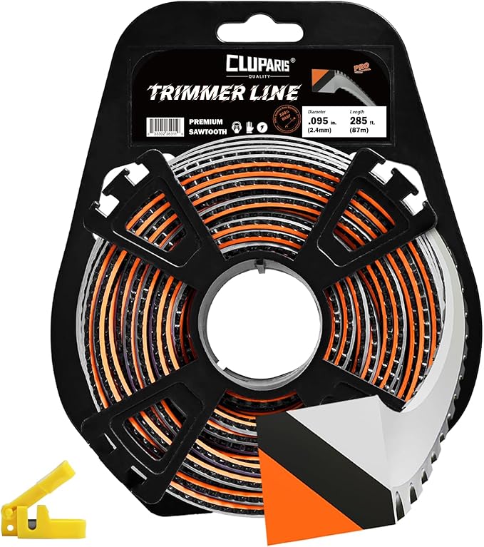 Cluparis 1-Pound Heavy Duty Sawtooth 095 Trimmer Line, Heavy Duty Sawtooth Weed Wacker String 0.095, Weed Eater String .095 inch-by-285ft-1lb Dual Core String Serrated Trimmer Line with Line Cutter