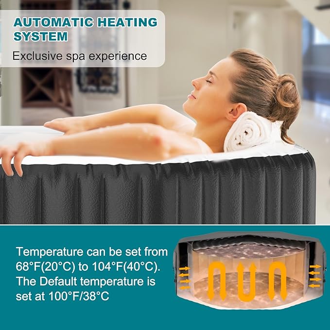 75" X 75" X 25" Hottub, 4-6 Person Inflatable Hot Tub, Portable Blow Up Hot Tub Octagonal Portable Outdoor Spa with 130 Bubble Jets and Heater Pump, Filter