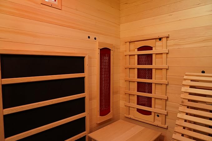 Corner Sauna 1 Person, Infrared Wooden Sauna, Luxurious Canadian Hemlock Home Saunas, 2300 W 8 Heating Element, Low EMF Full Size Indoor Spa(Left Recliner)