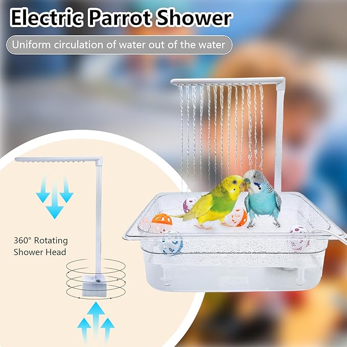 kathson Parrot Bathtub with Pump,Large Automatic Bird Bath Shower Fountain,Parakeet Bath Tub with USB Electric Water Cycle,Bathing Container for Cockatiel,Cockatoo,Lovebird,African Grey,Conure,Budgie