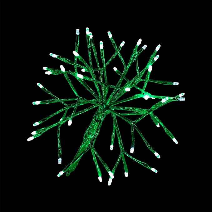 Alpine Corporation 10" H Indoor Christmas Twig 3D Hanging Snowflake Ornament with LED Lights, Green, Christmas Decoration (Pack of 4)