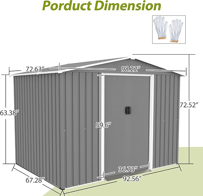 8x6 FT Outdoor Tool Storage Shed with Metal Foundation & Lockable Doors, All Weather Metal Sheds for Garden, Patio, Backyard, Lawn, Gray
