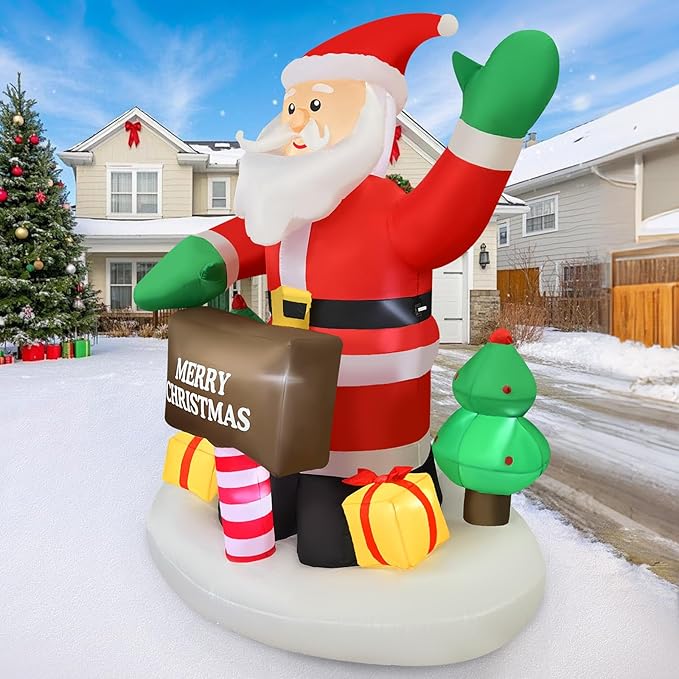 2025 Christamas Inflatable Santa 6FT Holding Sign Santa Claus Christamas Inflatables Outdoor Decorations Xmas Santa Blow Up Yard Decor with 8 Built-in LEDs for Holiday Party Yard Garden Lawn Decor