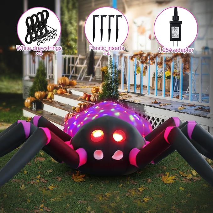 12ft Purple Spider Halloween Inflatable Outdoor Decoration, Yard Decorations with LED Lights for Outdoor Lawn, Garden, Home Holiday Party