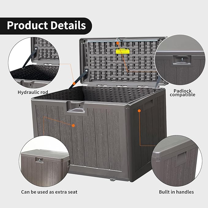 33 Gallon Deck Box Outdoor Watherproof Storage Cabinet for Outdoor Indoor Use,Lockable Storage Box for Package Delivery,Patio Furniture,Pool and Garden Accessories,Dark Brown