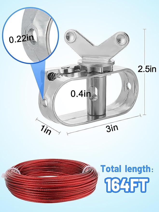 164ft Pool Cover Cable & Heavy Duty Winch Kit - Upgraded Zinc Alloy Spring Loaded Ratchet & Plastic Coated Steel Wire for Above Ground Swimming Pool Winter Close