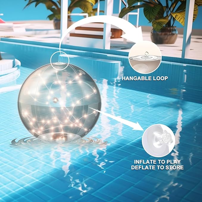 4 Pack Solar Floating Pool Lights, 14 Inch 3000K Warm White Inflatable LED Pool Balls with Remote, IP68 Waterproof Pool Lights That Float for Swimming Pool Party Yard Outdoor Decor