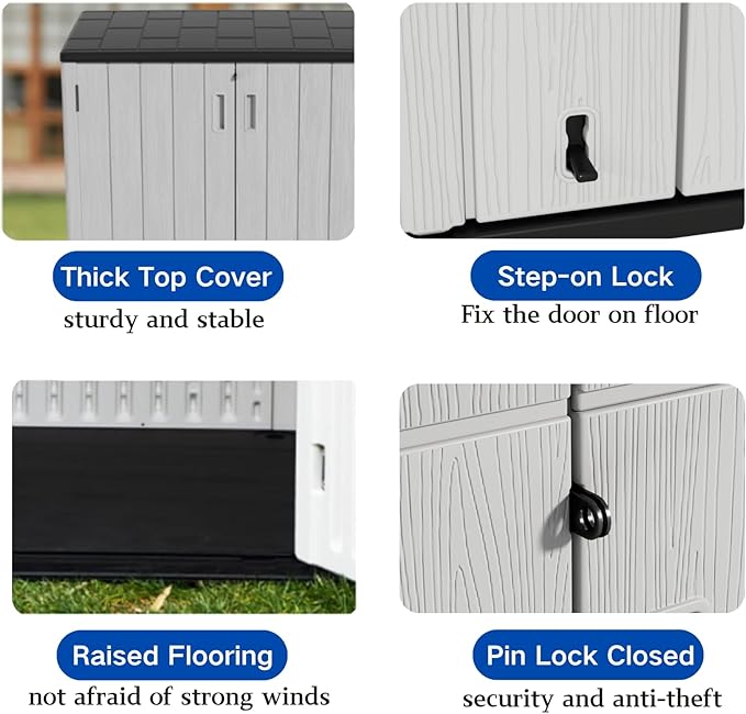 ZZM 57 Cu.ft Outdoor Storage Cabinet with One Tool Kit, Horizontal Storage Shed for Garage, Bike, Garbage Cans, Garden Accessories