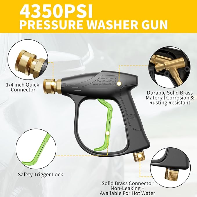 4350 PSI Pressure Washer Gun with Foam Cannon Kit, Foam Cannon no Need Water with 5pcs Nozzle Tips, 1/4'' Quick Connector, Compatible with Gas Pressure Washers & Electric Power Washers