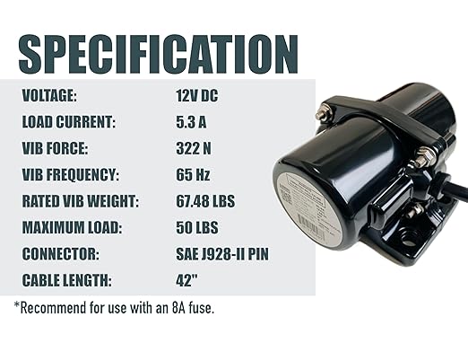 VIB50 12VDC Vibrator Vibration Motor for Salt Sand Spreader and Concrete Mixer 65Hz 50LBS