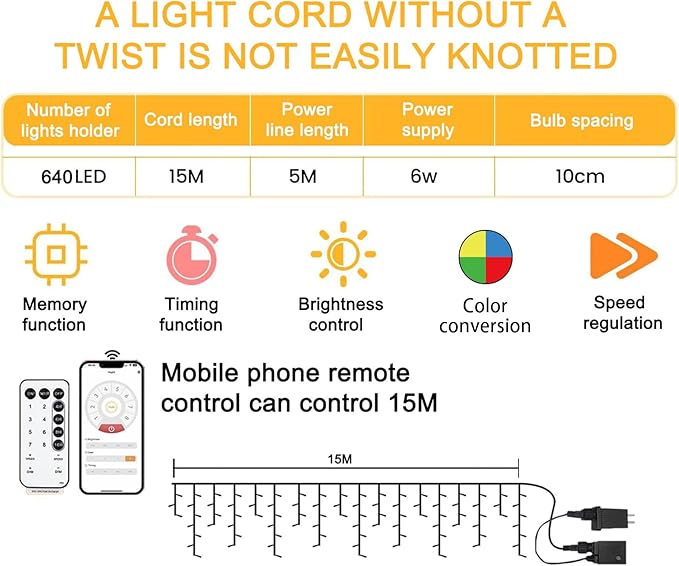 Christmas String Lights Outdoor, App and Remote Control, Warm White to Multicolor 49ft with 640 LEDs Waterproof for Outside Yard Patio Eave Decorations