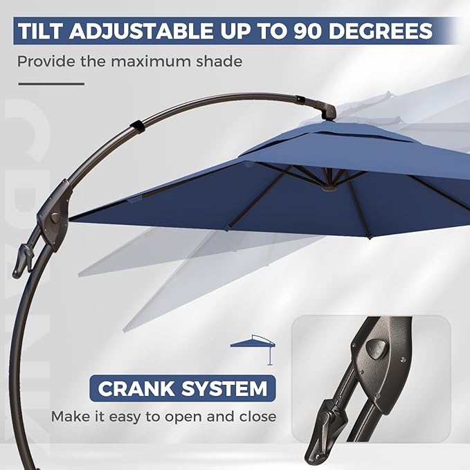 Grand patio 9x12 FT Outdoor Cantilever Umbrella with Base & Cover Large Aluminum Rectangle Offset Umbrellas for Pool Deck (Navy Blue, 9x12 FT)