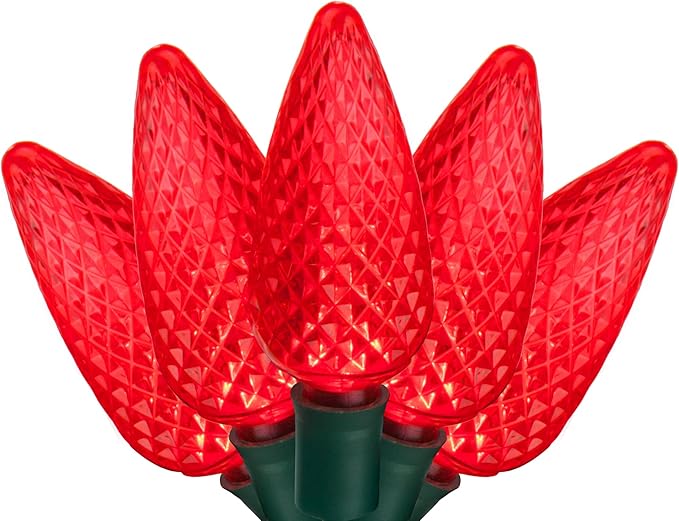 Wintergreen Lighting 25 Red C7 Christmas Lights, 17 Ft – Red LED String Lights for Outdoor Holiday Decor, Valentine's Day and Party Lighting