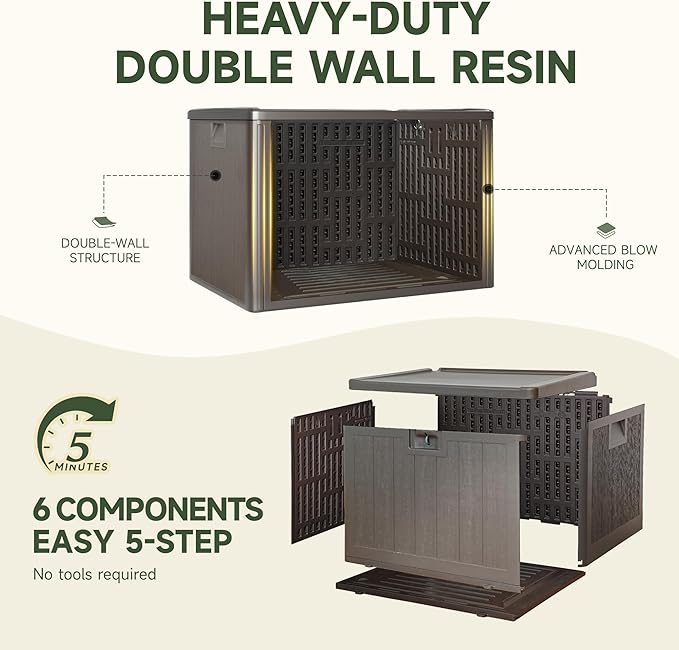 40 Gallon Resin Deck Box, Double Layer Waterproof & Outdoor Indoor Lockable Storage Box for Patio Furniture Cushions Garden Tools (Brown)