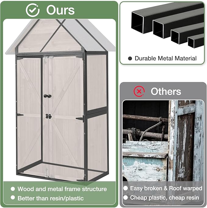 Outdoor Storage Shed with Strongest Metal Frame, Storage Cabinet with Floor, Weatherproof Tool Shed with Adjustable Shelfs, Lockable Metal Garden Shed Steel for Backyard Patio (Brown)