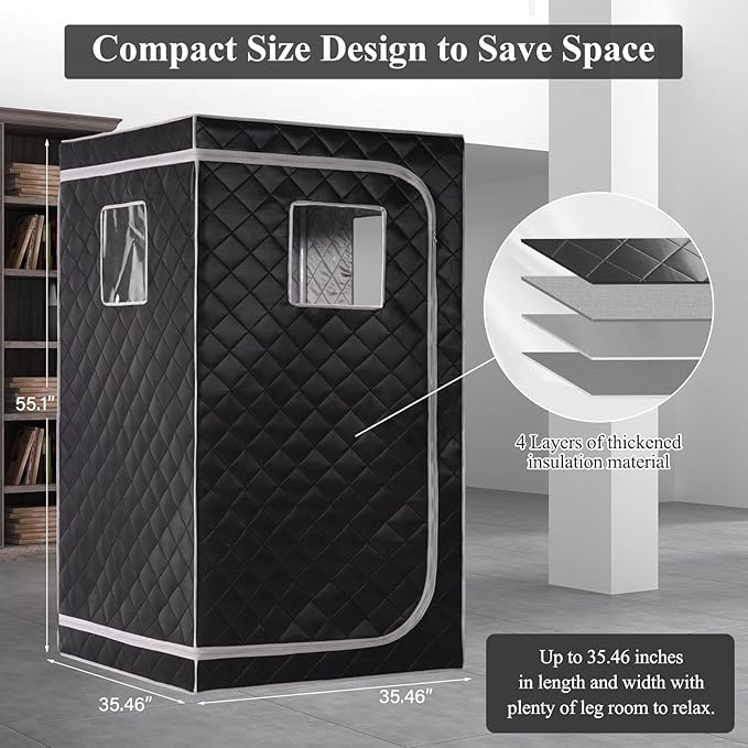 Smartmak Portable Infrared Sauna Box for Home with 660nm Red Light Therapy Lamp, Full Body Dry Sauna Tent, Personal Saunas with 6 Heaters, Heated Foot Pad, Foldable Chair for Body Recovery, BlackGrey