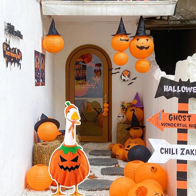 Porch Goose Outfits for 23" Plastic Porch Goose Halloween Pumpkin Outfit Goose Clothes for Cement Goose for Indoor Outdoor Garden Yard Lawn Patio Art Decor(NG)