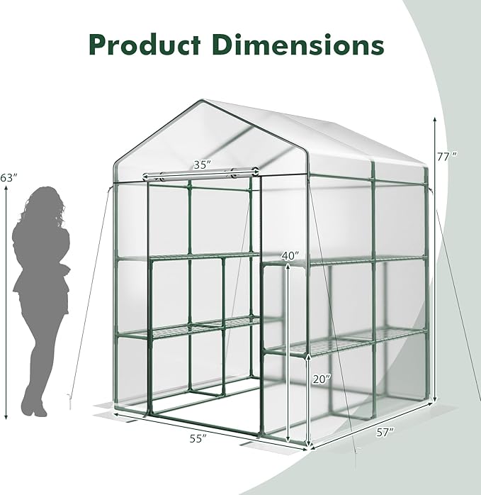 Happygrill Walk-in Greenhouse, Winter Hot House w/4 Tiers, 8 Shelves, Roll-up Zippered Door, Waterproof PVC Film, Portable Greenhouses for Outdoors for Potted Plants, Fruits, Vegetables, Flowers